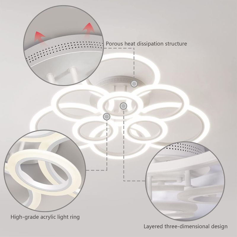 Photo 2 of OUQI Modern LED Ceiling Light Dimmable Remote Control 9 Ring Light 120W 10800LM for Living Room, Bedroom, Kitchen, Corridor, Balcony, Dining Room, White, 2800-7000K…
