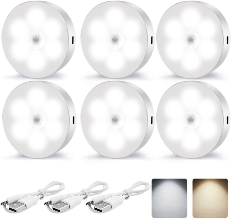 Photo 1 of FUGBRO Motion Sensor Night Light Indoor Rechargeable Small Led Closet Light Warm and White Wireless Activated Sensored Smart Cabinet Lights Battery Operated for Hallway Stairs Bedroom,6 Pack
