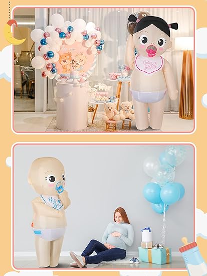 Photo 3 of Sintege 2 Pcs Blow up Costume for Adult Inflatable Boo Boo Baby Costume Girl Kids Boy Funny Inflatable Costume for Cosplay Party Gender Revealing Party Baby Shower Christmas Halloween
