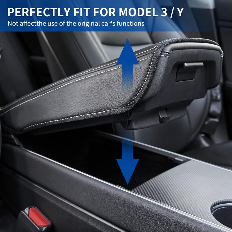Photo 2 of Tesla Model 3/Y Armrest Accessories - Wonarby Center Console Cover for Tesla - Car Armrest Box Cover Decoration Interior for Model 3 2017-2022 2023 or Model Y 2020-2022 2023 - Black
