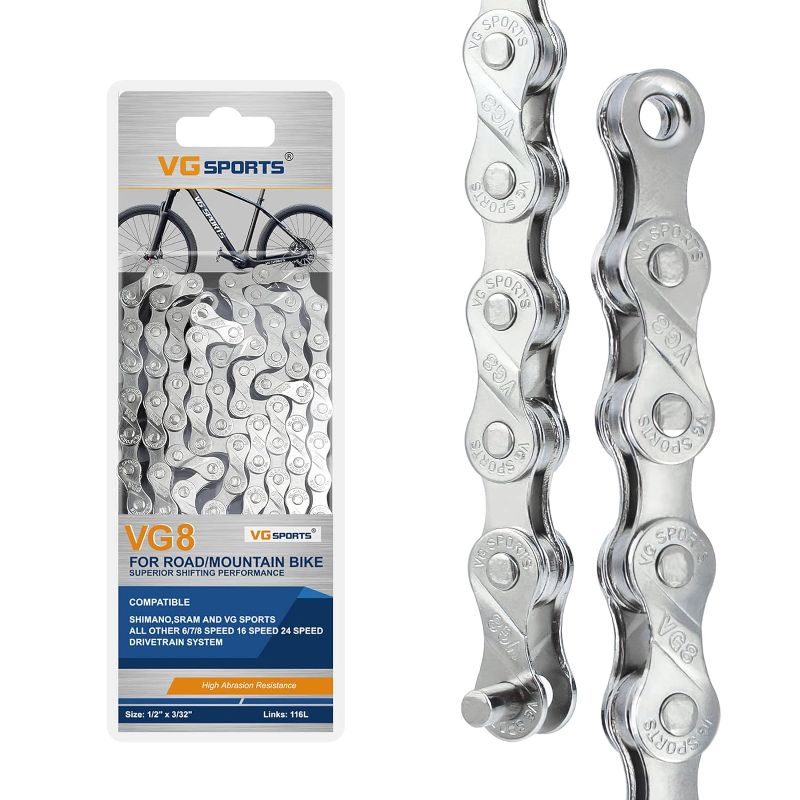 Photo 1 of VG SPORTS 6/7/8/9/10/11 Speed Bike Chain,Half/Full Hollow Lightweight Bicycle Chain for Road Bike MTB,Silver/Gold/Titanium/Rainbow,116 Links
