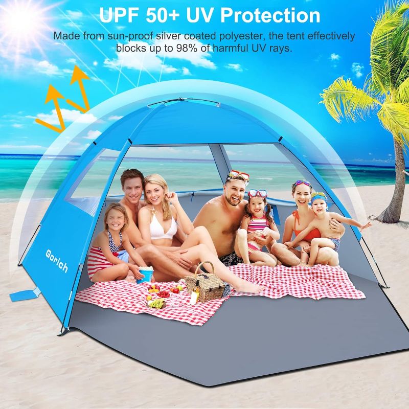 Photo 2 of Gorich Beach Tent, Beach Shade Tent for 3/4-5/6-7/8-10 Person with UPF 50+ UV Protection, Portable Beach Tent Sun Shelter Canopy, Lightweight & Easy Setup Cabana Beach Tent
