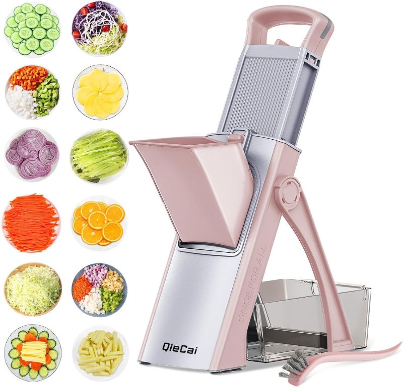 Photo 1 of Safe Mandoline Slicer for Kitchen, Multifunctional Chopper Vegetable Cutter, Julienne + Dicer for Vegetables, Meal Prep & More with 35+ Presets & Thickness Adjuster -pink
