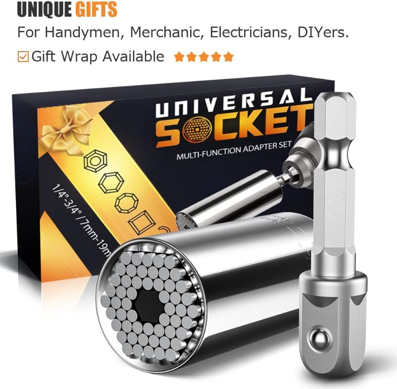 Photo 3 of Super Universal Socket Tools Gifts for Men - Christmas Stocking Stuffers for Men Grip Socket Set with Power Drill Adapter Cool Stuff Ideas Gadgets for Men Birthday Gifts for Dad Women Husband (7-19mm)
