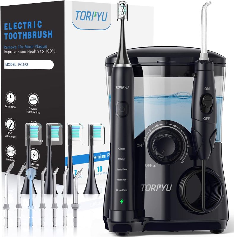 Photo 1 of All-in-One Water Flosser & Ultrasonic Toothbrush Combo - Extra Capacity Electric Water Toothbrush w/ 7 Jet Tips & 4 Brush Heads for Whitening-Ultimate Power Electric Flosser for Superior Dental Care!
