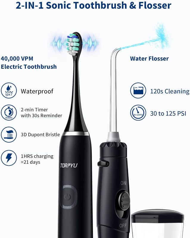 Photo 3 of All-in-One Water Flosser & Ultrasonic Toothbrush Combo - Extra Capacity Electric Water Toothbrush w/ 7 Jet Tips & 4 Brush Heads for Whitening-Ultimate Power Electric Flosser for Superior Dental Care!
