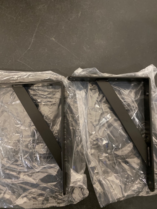 Photo 3 of [Set of 2] Black Iron Shelf Brackets for 8", 10", 12" Shelves- Black Powder Coat Finish- Heavy Duty Iron Shelf Bracket - L Brackets for Wall Shelves - Easy Install - No Hardware
