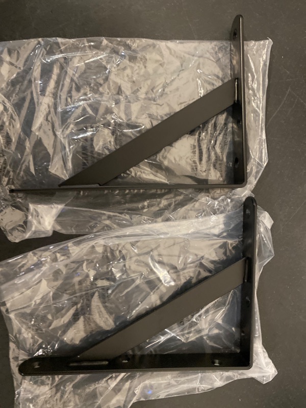 Photo 2 of [Set of 2] Black Iron Shelf Brackets for 8", 10", 12" Shelves- Black Powder Coat Finish- Heavy Duty Iron Shelf Bracket - L Brackets for Wall Shelves - Easy Install - No Hardware
