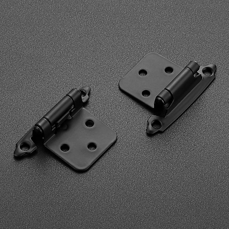 Photo 2 of Ravinte 2 Pack 1 Pair 1/2'' Overlay Cabinet Hinges Black Semi-Concealed Cupboard Hinges Face Mount Cabinet Hardware Self-Closing Decorative Kitchen Cabinet Hinges with Door Bumpers
