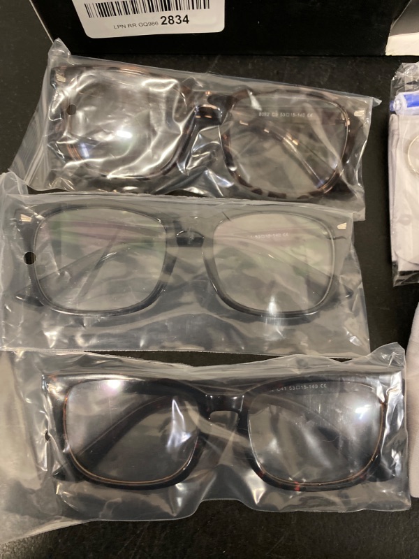 Photo 3 of Gaoye Blue Light Blocking Glasses - 3 Pack Fashion Square Fake Eyeglasses, Anti UV Ray Computer Gaming Glasses, Blue Blockers Glasses for Women/Men, Matte Black+Leopard+Transparent
