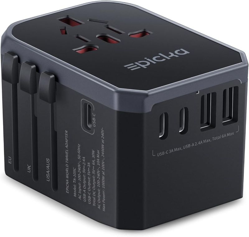 Photo 1 of TESSAN -  Universal Travel Adapter, International Power Plug Adapter with 3 USB-C and 2 USB-A Ports, All-in-One Worldwide Wall Charger for USA EU UK AUS (TA-105C, Black)
