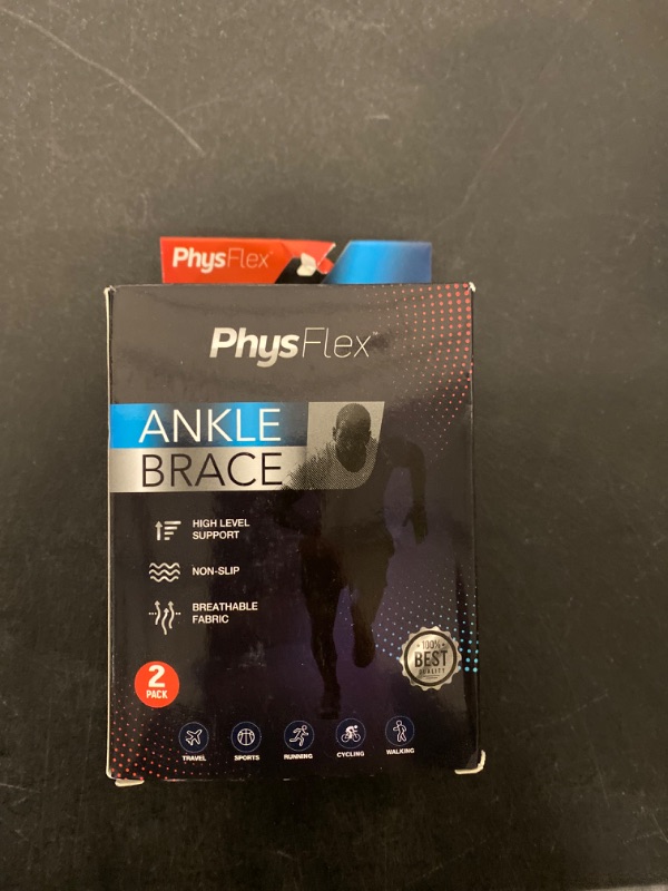 Photo 2 of PhysFlex Ankle Brace - Compression Sleeve with Adjustable Strap & Comfy Ankle Support Perfect for Sprained Ankle, Achilles Tendon, Plantar Fasciitis & Sports - Ideal for Men & Women (Blue)
