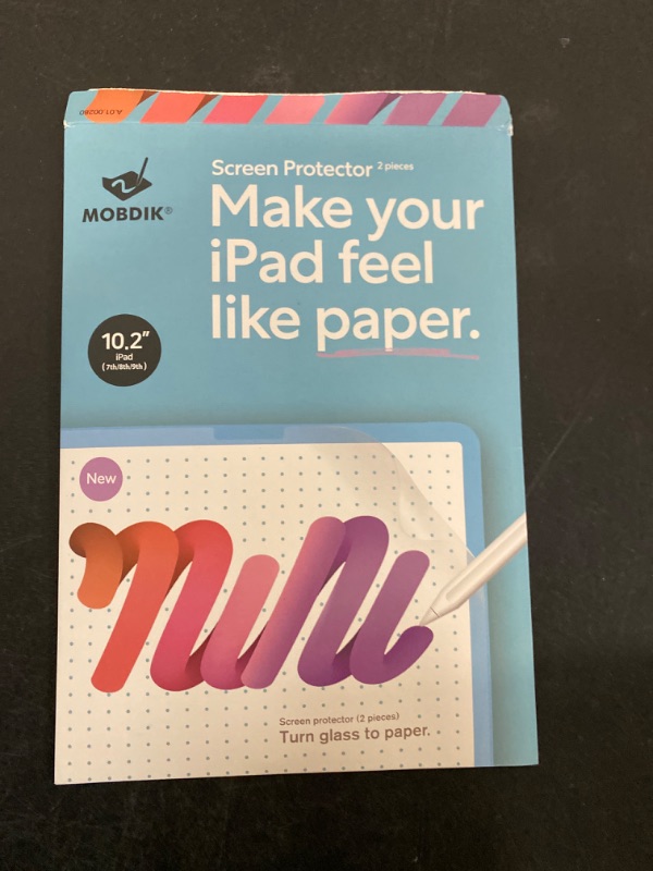Photo 2 of MOBDIK [2 Pack Paperfeel Screen Protector Compatible with iPad 9/8/7 (10.2-Inch, 2021/2020/2019, 9th/8th/7th Generation), Write, Draw and Sketch Like on Paper Anti Glare with Easy Installation Kit
