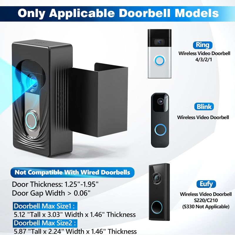 Photo 1 of Trushome Doorbell Mount for Ring/Blink/Eufy Wireless Video Doorbell, Compatible with Ring Doorbell 4/3/2/1, No Drill Anti Theft Doorbell Mount Camera Mount with Double Screw Fixing, Black

