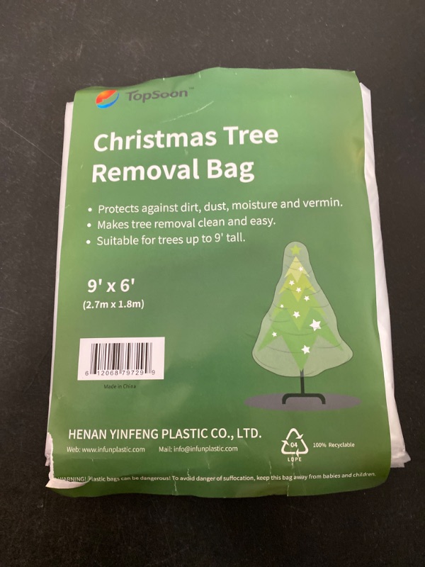 Photo 1 of TOPSOON - Clear Christmas Tree Removal Bag Circumference by 108-Inch Tall Christmas Tree Storage Bag Tree Disposal Bag Suitable for Trees up to 9 X 6 Feet Tall
