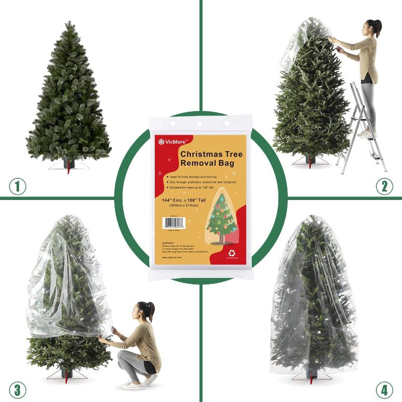Photo 2 of TOPSOON - Clear Christmas Tree Removal Bag Circumference by 108-Inch Tall Christmas Tree Storage Bag Tree Disposal Bag Suitable for Trees up to 9 X 6 Feet Tall
