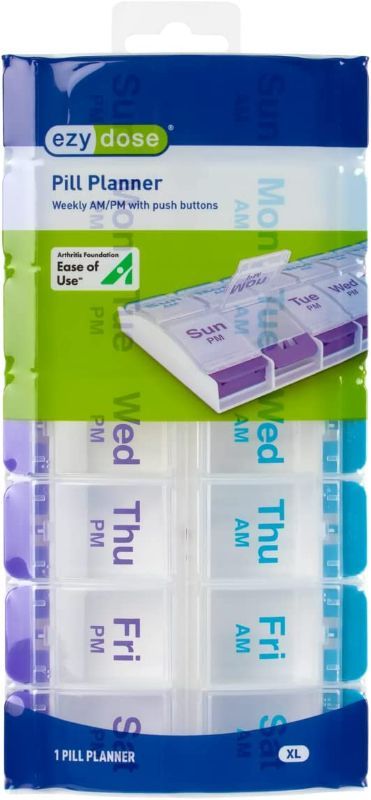 Photo 1 of EZY DOSE Push Button (7-Day) Pill, Medicine, Vitamin Organizer | Weekly, 2 Times a Day, AM/PM | Large Compartments | Arthritis Friendly | Clear Lids