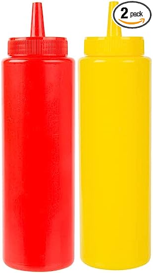 Photo 1 of BRIGHTFROM Condiment Squeeze Bottles, RED/YELLOW 8 OZ Empty Squirt Bottle with Wide Neck - Great for Ketchup, Mustard, Syrup, Sauces, Dressing, Oil, BPA FREE Plastic - 2 PACK