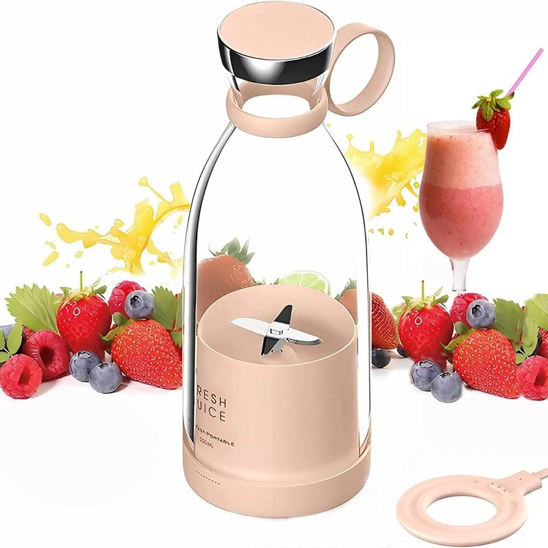 Photo 1 of Personal Size Blender, Fresh Juice Portable Blender for Smoothies or Shakes, Personal Mixer, Portable Blender, Wireless USB Rechargeable Fruit Blender for Sports, Camping, Fitness. ((Pink)
