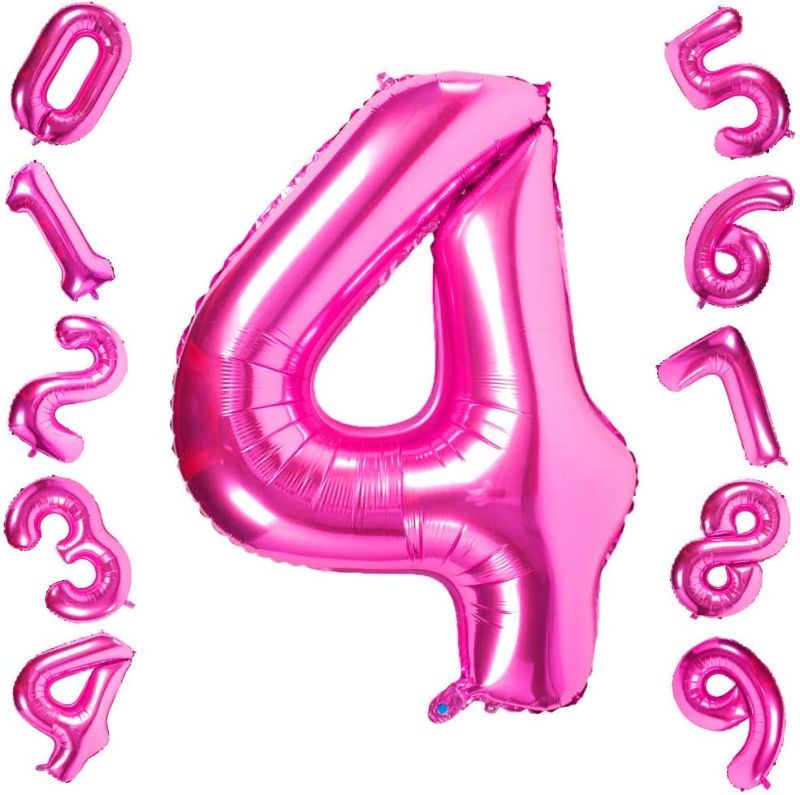 Photo 1 of Pink 4 Balloons,40 Inch Birthday Foil Balloon Party Decorations Supplies Helium Mylar Digital Balloons (Pink Number 4)