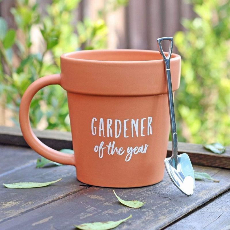 Photo 2 of VELENTI Gardener Coffee Mug Gift - Funny Plant Pot Mug with Shovel Spoon - Cool Coffee Mugs for Men, Women - Mug for Gardeners, Dad Birthday Gifts, Cute Mom Christmas Gifts (Gardener Coffee Mug)
