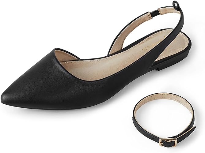 Photo 1 of Arromic Women's Slingback Flats Shoes Pointed Toe Two-Way Wear Adjustable Ankle Strap Slip on Shoes - Size 7.5 