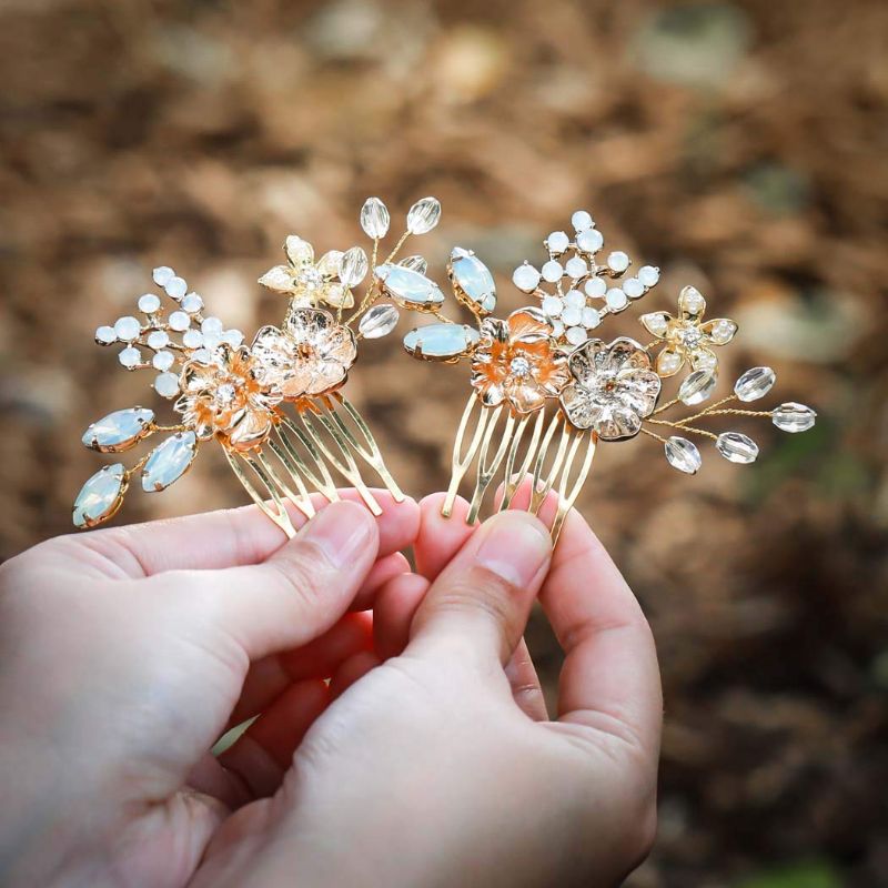 Photo 1 of Gold Flower Hair Comb Wedding Hair Vine Bridal Headpiece Hair Accessory for Women and Girls