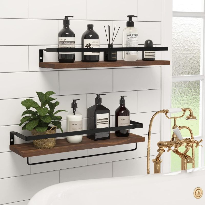 Photo 2 of SODUKU Floating Shelves Wall Mounted Storage Shelves for Kitchen, Bathroom,Set of 2 Brown
