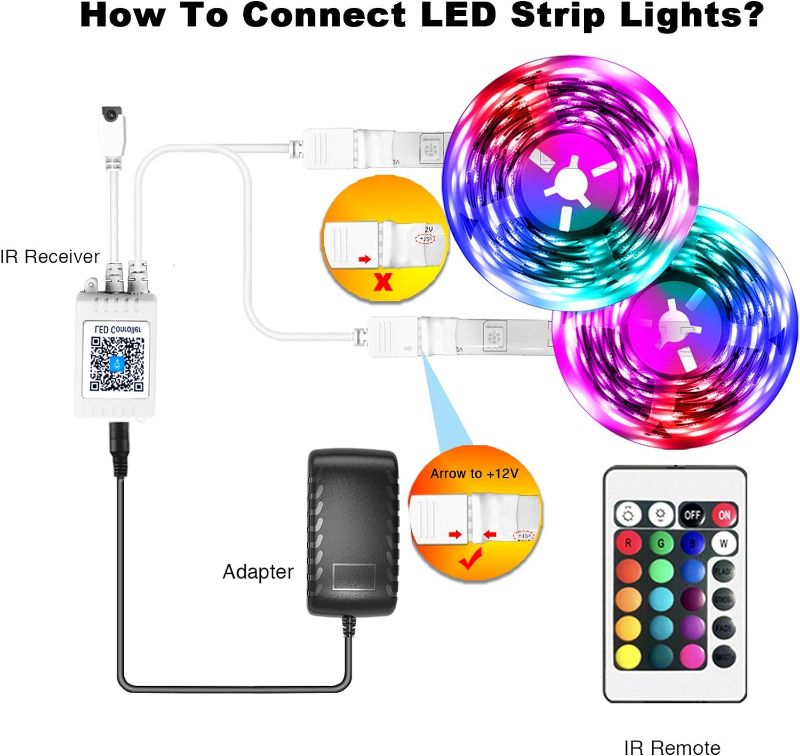 Photo 1 of Led Strip Lights (2 Rolls) 5050 RGB Color Changing LED Lights for Bedroom, Kitchen Decoration, App Control and Music Sync.
