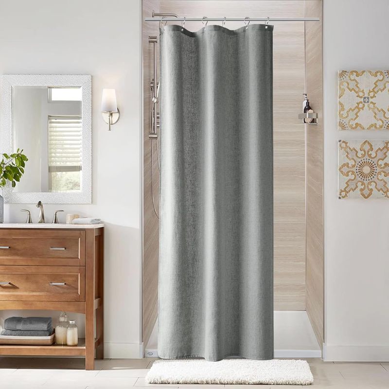 Photo 1 of Naturoom 72X84 Shower Curtain - Stall Narrow Half Grey Linen Ultra Thick Fabric Shower Curtain Set with 6 Hooks, Natural Boho Farmhouse Rustic RV Camper Shower Curtains for Bathroom, Gray
