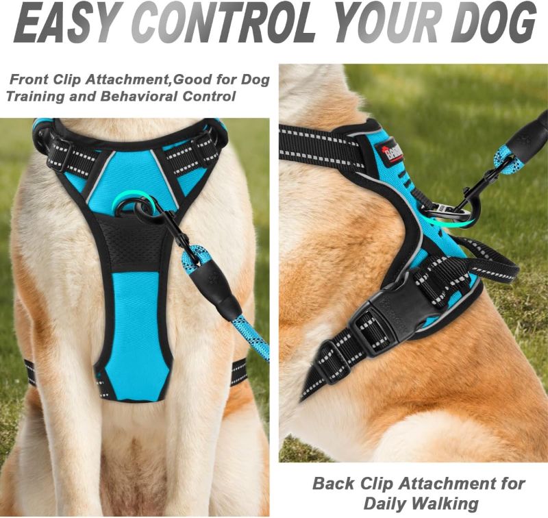Photo 2 of BARKBAY No Pull Dog Harness Front Clip Heavy Duty Reflective Easy Control Handle for Large Dog Walking(Blue,S)
