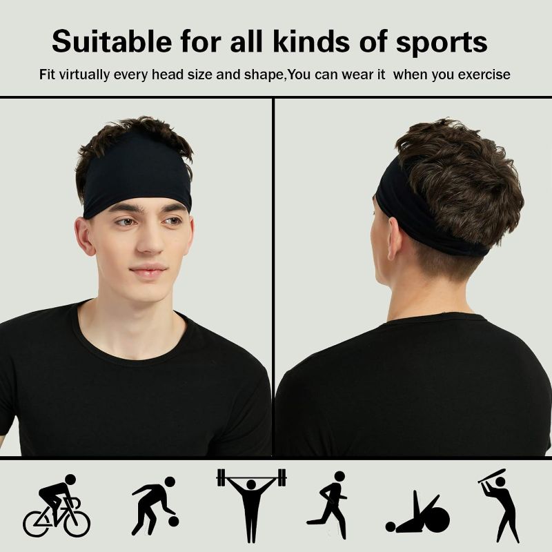 Photo 3 of Pilamor Sports Headbands for Men (5 Pack),Moisture Wicking Workout Headband, Sweatband Headbands for Running,Cycling,Football,Yoga,Hairband for Women and Men
