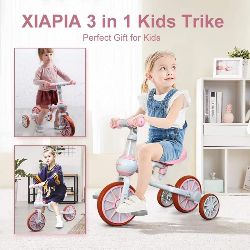 Photo 2 of 3 in 1 Kids Tricycles Gift for 2-4 Years Old Boys Girls with Detachable Pedal and Training Wheels?Baby Balance Bike Trikes Riding Toys for Toddler?Adjustable Seat?
