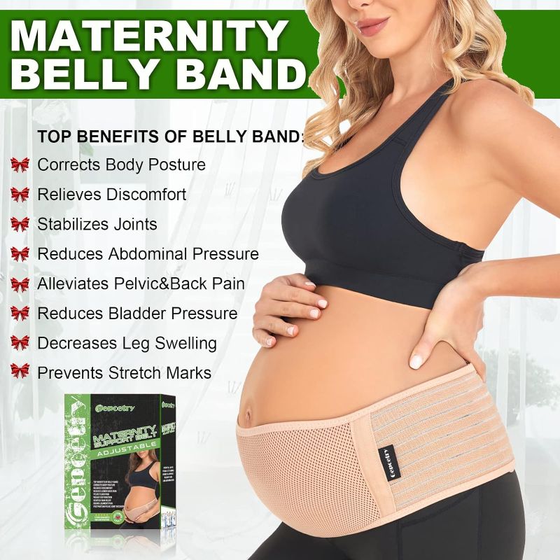 Photo 2 of Gepoetry Maternity Belly Band for Pregnant Women | Pregnancy Belly Support Band for Abdomen, Pelvic, Waist, & Back Pain | Adjustable Maternity Belt | For All Stages of Pregnancy & Postpartum (Beige)
