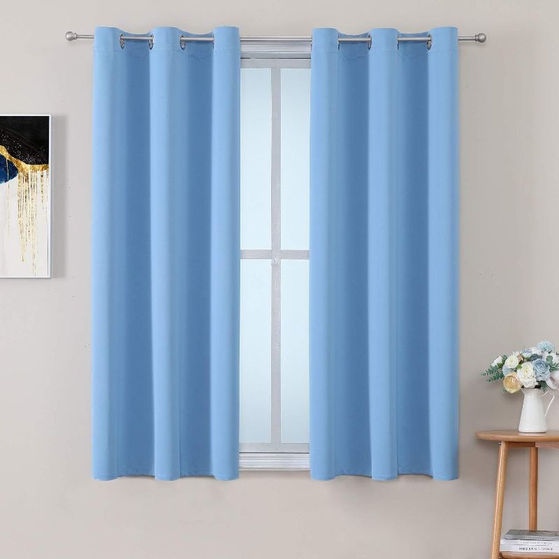 Photo 1 of ChrisDowa Grommet Room Darkening Curtains for Bedroom and Living Room - 2 Panels Set Thermal Insulated Blackout Curtains (Sky Blue, 38W x 54L)
