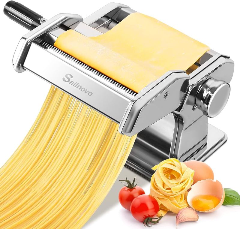 Photo 1 of Pasta Maker Machine, 150 Roller Pasta Maker, 7 Adjustable Thickness Settings, 2-in-1 Noodles Maker with Rollers and Cutter, Perfect for Spaghetti,Fettuccini, Lasagna or Dumpling Skins
