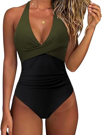 Photo 1 of Women Tummy Control One Piece Halter High Waisted Swimming Costume Swimsuits Swimwear