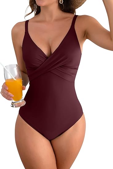 Photo 1 of B2prity - Size Large Women's One Piece Swimsuits Tummy Control Front Cross Bathing Suits Slimming Swimsuit V Neck Swimwear Monokini
