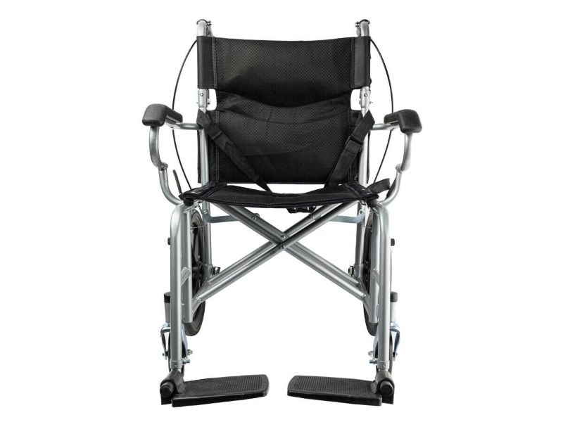 Photo 1 of Wheelchair Lightweight Folding Portable Transport Chair, 220 lbs Capacity, with Bags Solid Tires Seatbelt Hand Brakes, 18in Seat, Swing Away Footrests
