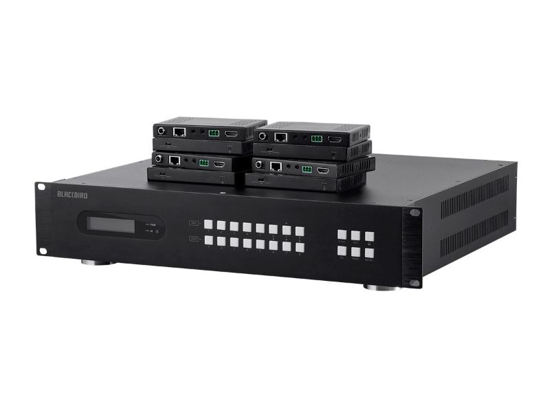 Photo 1 of Monoprice Blackbird 4K 18Gbps HDBaseT 8x8 HDMI Matrix Extender Switch Over Cat6 with 8 Receivers and 8 IR Kits, 70m, HDR, HDCP 2.2, PoC, GUI, and De-E
