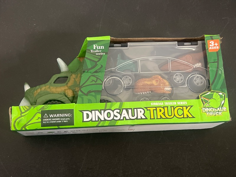 Photo 2 of Dinosaurs Carrier Truck, Dino Transport Toy Vehicles with 3 Mini Dinosaur Pull Back Cars, Perfect Christmas Stocking Stuffers Gifts for 3+ Year Old Kids and Boys
