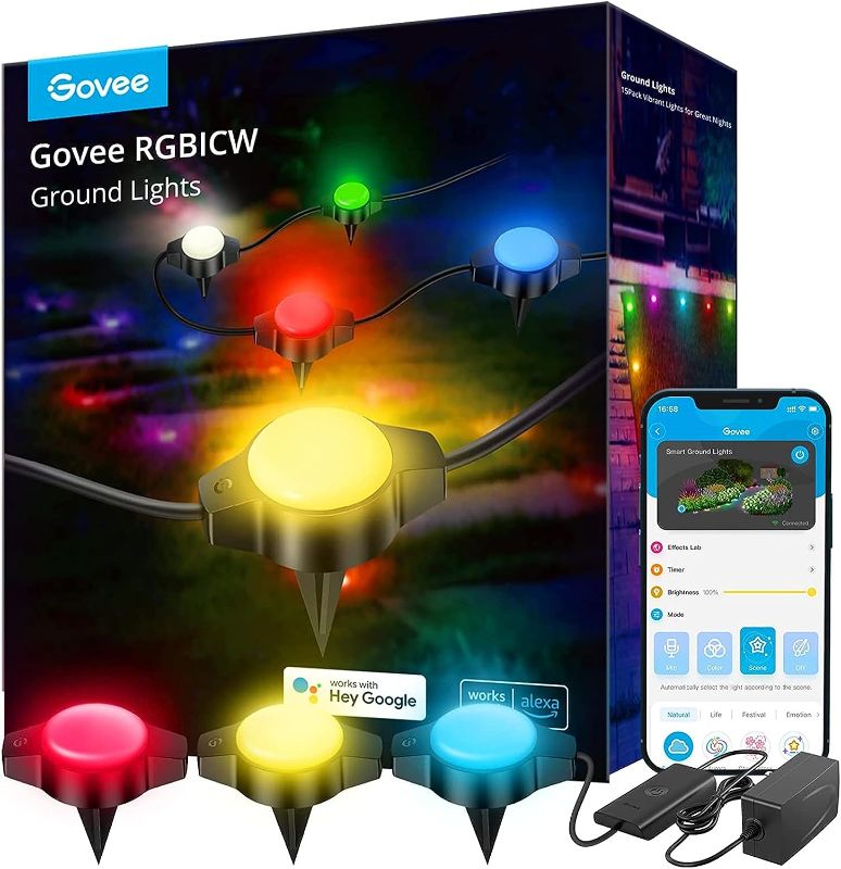 Photo 1 of Govee Outdoor Ground Lights, Christmas Outdoor Decoration, IP67 Low Voltage Pathway Lights 36ft, RGBIC with Warm White, 15 Pack, App Control Walkway Lights with 43 Scene Modes, Sync with Music, 80 LM
