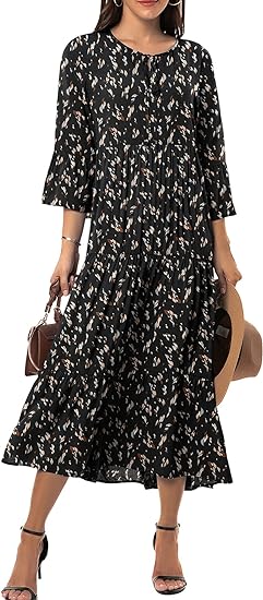 Photo 1 of VIISHOW Womens 3/4 Sleeve Casual Bohemian Midi Dress M