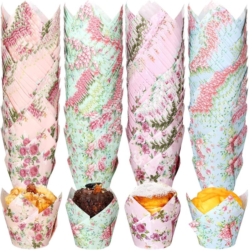 Photo 1 of 400 Pcs Floral Baking Cups Paper Cupcake Liners Muffin Liners Watercolor Flower Cupcake Wrappers for Tea Party Wedding Birthday Baby Shower Decorations