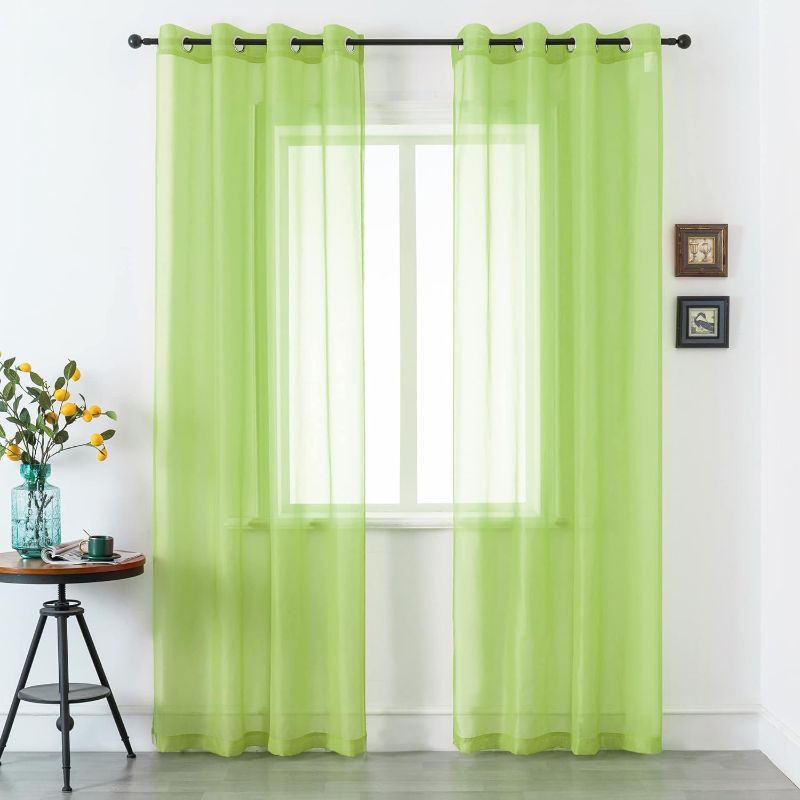Photo 1 of DUALIFE Lime Green Voile Sheer Curtains Grommet,Look Semi Sheer Windows Panels,Elegant Solid Color Touch Soft Drapes, 52X96 Inch for Living Room Bedroom,Set of 2 Panels
