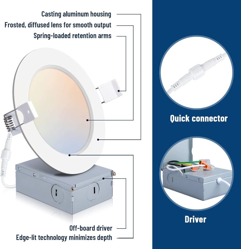 Photo 2 of POWERASIA 2 Pack Recessed Lighting 4 Inch with Junction Box, 2700K/3000K/4000K/5000K/6000K Dimmable Flush Mount Ceiling Light, 9W 700lm Canless Recessed Lighting-ETL and Energy Star Certified