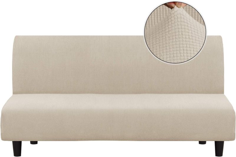 Photo 1 of Turquoize Stretch Futon Cover Armless Sofa Cover Sofa Bed Slipcover Futon Couch Cover Furniture Protector with Elastic Bottom Feature Thick Soft Checked Jacquard Fabric, Biscotti Beige