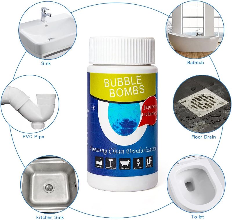Photo 2 of 2 Pcs Pipe Dredge, Bubble Bombs Drain Cleaner, Powerful Sink and Drain Cleaner Magic Bubble Bombs Fast Foaming Pipe Cleaner Powder Dredge Agent for Kitchen Toilet Pipeline Quick Cleaning Tool