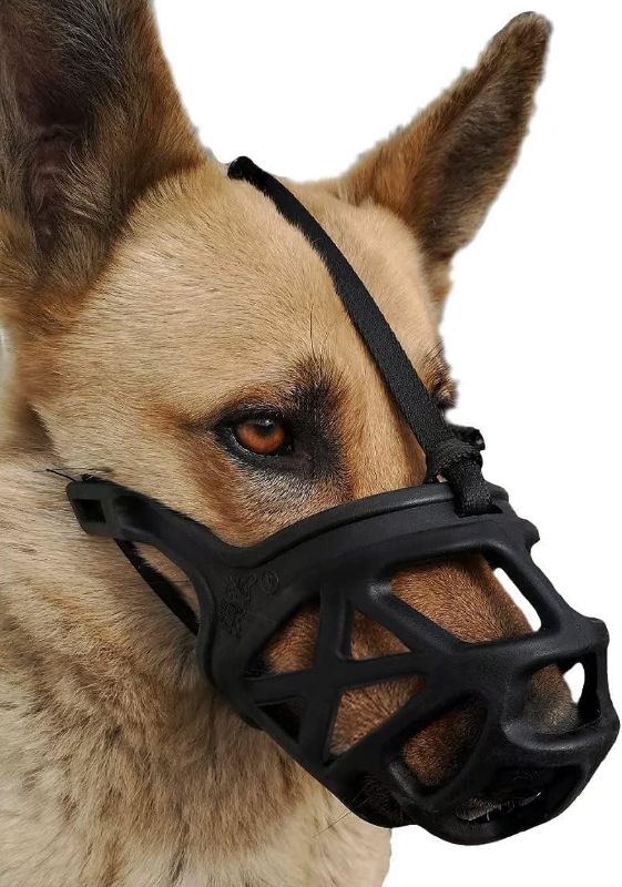 Photo 1 of Dog Muzzle, Breathable Basket Muzzles for Small, Medium, Large and X-Large Dogs, Stop Biting, Barking and Chewing, Best for Aggressive Dogs (X-Large, Black)