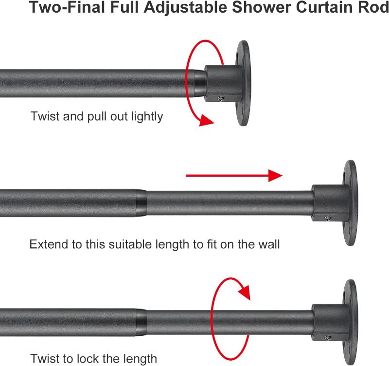 Photo 2 of BsBsBest Industrial Shower Curtain Rod, 29 to 49 Inch Black 1 inch Diameter Shower Curtain Rods for Bathroom, Heavy Duty Adjustable Shower Rods for Room Divider, Tension Shower Rods, Matte